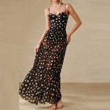 Daiiibabyyy  Fashion Dot Print Bikini Outfits Elegant Hight Waist Slim Long Skirt Suit Sexy Off Shoulder Sleeveless Bodysuit & Skirt Set