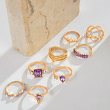 Daiiibabyyy  New Fashionable Zircon Water Drop Shaped Ring Set for Women Geometric Eight Character Butterfly Heart Shaped Ring Light