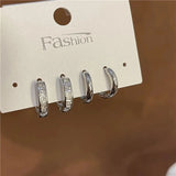 Daiiibabyyy  4Pcs/Set Silver Color Zircon Round Hoop Earrings for Women Exquisite Simple Metal Small Circle Huggie Earrings Jewelry Gifts