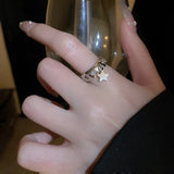 Daiiibabyyy New Rhinestone Pentagram Star Moon Ring for Women Charm Cool Trendy Aesthetic Luxury Accessories Korean Fashion Jewelry Gift