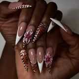 Daiiibabyyy  3D Bowknot Pearl Wearable Nail Art Fashion Leopard French Nude Almond Fake Nails Detachable Finished False Nails Press on Nails