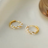 Daiiibabyyy  French Temperament Imitation Pearl Twisted Circular Ear Buckle Hoop Earrings Elegant Sweet Fashion Jewelry for Women
