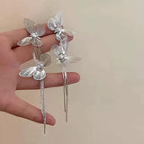 Daiiibabyyy  Exaggerated Metal Butterfly Zircon Tassel Long Earrings For Women Party Light Luxury Accessories Daily Fashion Jewelry
