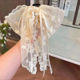 Daiiibabyyy  1pc Korean Ribbon Hair Claw Lace Bow Half-up Hairstyle Gentle and Elegant Korean Style Hair Clip Versatile Ponytail Hair Clip