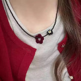 DAIIIBABYYY  -  Trendy Velvet Flower Bead Necklace New Simple Y2K Dark Punk Collarbone Chain Choker Women Girls Necklace Party Jewelry Gift