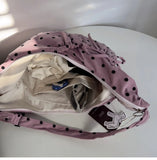Daiiibabyyy  Streetwear Polka Dot Office Lady Shoulder Bag Women Canvas Drawstring Pleated Hobo Bags Y2k Aesthetic Handbags Crossbody Korean