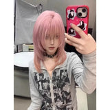 DAIIIBABYYY  -  Fashionable Short Straight Pink Fringe Wig Women's Layered Hair Full Head Covering Elegant Chignon Hair Extension