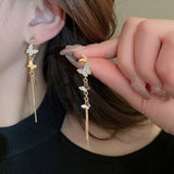 Daiiibabyyy  Silver Needle Zircon Butterfly Tassel Earrings  Personalized Fashionable High-end Earring Light Luxury Versatile Jewelry
