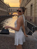 Daiiibabyyy  Chic Backless Polka Dot Halter Dress Women Sleeveless Off Shoulder Lace Up Slim Short Dresses Lady New Daily Party Vestidos