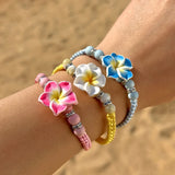 DAIIIBABYYY  -  Handmade Bohemian Sweet Colorful Polymer Clay Chain Bracelets for Women on Hand Flower Elastic Bangles Y2K Jewelry Gift