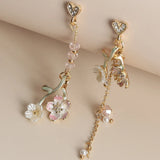 Daiiibabyyy  New Trendy Cute Flower Asymmetrical Spiral Dangle Earrings for Women Charm Long Tassel Blue Crystal Drop Earring Wedding Jewelry