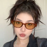 Daiiibabyyy New Fashion Vintage Oval Frame Sunglasses Women Retro Brown UV400 Sun Glasses Ladies Summer Small Cat Eye Punk Y2K Eyewear