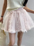 DAIIIBABYYY  -  Korean 2025 Chic Summer Sweet Temperament Patchwork Fungus Lace High Waist Versatile Fluffy Mesh Short Skirt Women