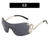 Daiiibabyyy  Cyberpunk Spicy Girl Style Retro Frameless Cut Edge Sunglasses for Women, Slim and Large Framed Snake Shaped Sunglasses