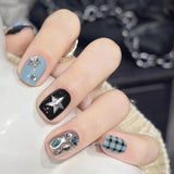 Daiiibabyyy  10PCS Glitter Black Cat Eye Short Square Handmade Press on Nails Sweet Cool Simple Stars Fake Nails Spice Girls Y2k False Nails