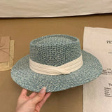Daiiibabyyy  Women's Flat-Brimmed Straw Hat: Summer Woven Wide-Brimmed Flat-Brimmed Formal Hat, Soft Beach Holiday Hat