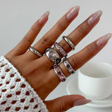 Daiiibabyyy  6Pcs/set Inlaid Purple zircon Adjustable Opening Ring Set Women Smooth Gold Color Ring for Female Daily Jewelry Gifts ﻿