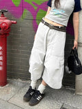 Daiiibabyyy  White Wide Leg Cargo Jorts Women Vintage Washed High Waist American Style Short Jeans Baggy Pocket Casual Streetwear