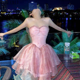 Daiiibabyyy  Summer new French sexy holiday style elegant temperament waist thin rendering tube top dress short skirt fairy