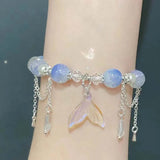 Daiiibabyyy  Korean Pink Crystal Fish Tail Pendant Bracelet For Women Elegant Handmade Beaded Tassel Chain Bracelets Jewelry Gifts