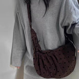 Daiiibabyyy  Streetwear Polka Dot Office Lady Shoulder Bag Women Canvas Drawstring Pleated Hobo Bags Y2k Aesthetic Handbags Crossbody Korean