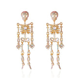 Daiiibabyyy  Punk Style Rhinestone Skull Earrings Exaggerate Crystal Skeleton Pendant Earrings Personality Shiny Halloween Party Jewelry