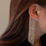 Daiiibabyyy  New Luxury Shining Zircon Rhinestone Long Tassel Ear Bone Clip Earring Ear Cuff Exquisite Earring Wedding Party Jewelry