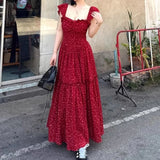 Daiiibabyyy  French dress spring new waist square collar design thin backless long floral  maxi dresses for women