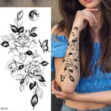 DAIIIBABYYY  -  Black Flower Women Sexy Tattoo Sticker Women Dot Rose Peony Body Chest Art Temporary Tattoos Water Transfer Fake Tattoo Stickers