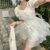 Daiiibabyyy  Summer Princess Skirt Sweet Three layer Yarn Skirt for Girls Pong Dress with Detachable Bow  birthday dress for women