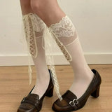 Daiiibabyyy  French Retro Ballet Style Lace Stockings for Women Girls Princess Dress Lolita Over The Knee Socks Daily Sweet Skirt Long Sock
