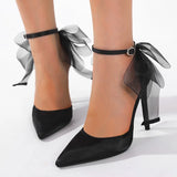 Daiiibabyyy  New Sexy Thin High Heels Buckle Strap Women Pumps Fashion Mesh Butterfly-knot Pointed Toe Wedding Banquet Shoes