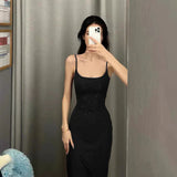 DAIIIBABYYY  -  New Women's Solid Color Slim Fit Bag Hip Street Fashion Suspender Backless Dress