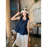 DAIIIBABYYY  -  Chic Women's Camis Square Neck Solid Off Shoulder Denim Camisole Loose Fungus Edge Korean Fashion Tanks Summer Trendy Female Top