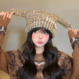 Daiiibabyyy  Y2k Sweet Plush Cat Ear Knitted Hat For Women Autumn Winter Cute Girls Warmth Ear Protectors Beanies Cap Versatile Streetwear