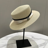 DAIIIBABYYY  -  Panama Fashion Retro White Black Top Hat Travel Straw Cap Sunshade Fedora Ribbon Classical Outdoor Hat