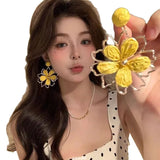 Daiiibabyyy  Women's Cute Earrings Vacation Style Woven Sun Flower Earrings High End Exaggerated Seaside Beauty Stud Earrings Funny Earrings