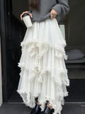 Daiiibabyyy  Faldas Mujer De Moda Irregular Gauze Skirts for Women High Waist A-line Jupe Korean Summer Saia Ruffled Sweet Long Skirt
