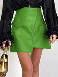 Daiiibabyyy Fashion Green Pu Leather Matte Irregular Women Skirt a Line Slim Desgin Elegant Streetwear Autumn Winter New Arrivals
