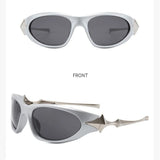 Daiiibabyyy  American Style Spicy Girl with A High-end Feel Y2K Cyberpunk Personality Sunglasses Women's Trendy Concave Shaped Sunglasses