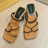 Daiiibabyyy 2024 Summer Gold New Brand Women Slipper Fashion High Weadge Heel Ladies Elegant Sandal Shoes Narrow Band Dress Slides Shoe
