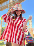 Daiiibabyyy  Plaid Print Ruffle Wide Brim Bucket Hat Foldable Sun Protection Loose Fit Summer Women Straw Hat Casual Chic Lady Sombrero