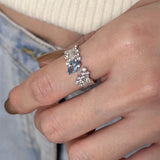 Daiiibabyyy  Blue Water Drop Zircon Open Ring for Women Exquisite Retro Irregular Adjustable Finger Ring Sweet Casual Versatile Jewelry Gift