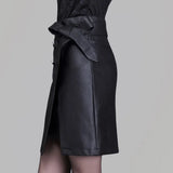 Daiiibabyyy  Spring and Autumn Korean  high waisted and hip hugging PU leather skirt, slimming and split half one-step mid length skirt