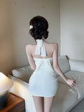 Daiiibabyyy  Pure and Unique Halter Neck Strapless Dress Nightclub Mesh Makes You Look Thin