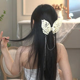 DAIIIBABYYY  -  New Oversized Hollow Butterfly Tassel Chain Hair Grab Clip Shark Clip Hair Accessories Claw Clip For Women
