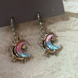 Daiiibabyyy  Korean Style Blue Zircon Moon Stud Earrings For Women Exquisite Sweet Cute Temperament Earrings Wedding Jewelry