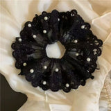 DAIIIBABYYY  -  Sweet pearl lace large intestine hair band female summer pearl new semi-tie hair rubber band ball head hair rope Hairaccessories