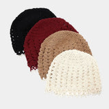 Daiiibabyyy  Casual Sweet Crochet Hollow Knitted Hat Beads Tassels Bohemian Style Knit Beanies Korean Handmade Weave Cap Outdoor