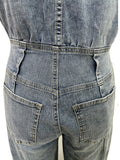 DAIIIBABYYY  -  Solid Spliced Button Minimalist Denim Jumpsuits for Women Lapel Sleeveless High Waist Casual Jumpsuits Female Fashion New